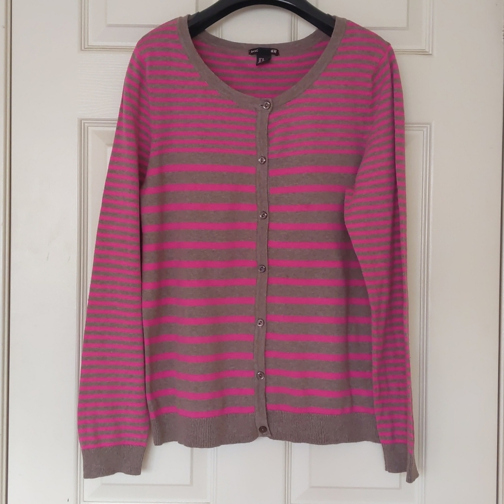 H&M Woman's Knit cardigan sweater with stripes.